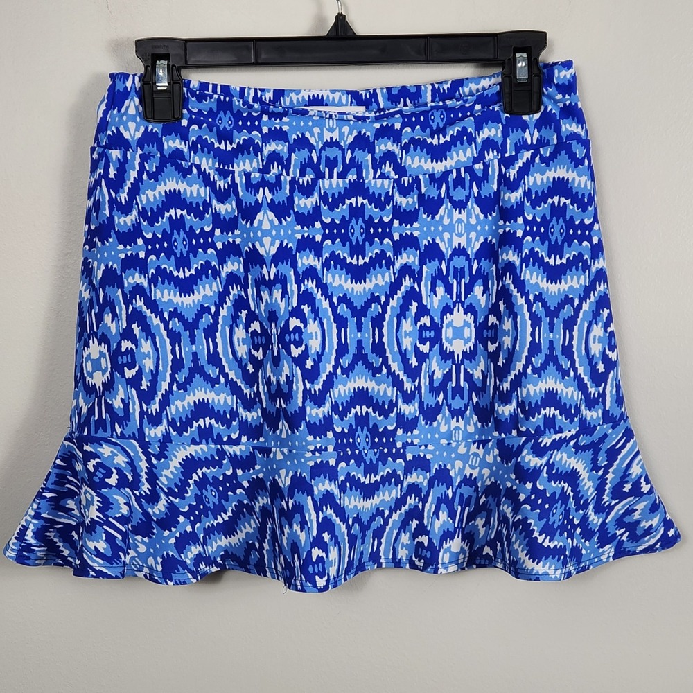 Jude Connally Blue Ikat Flounce Skirt XS Tennis Pickleball Golf Ruffle Hem